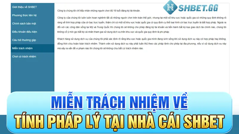 Miễn trách nhiệm về tính pháp lý tại nhà cái Shbet